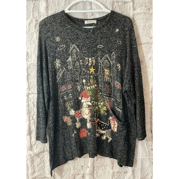 Jess & Jane Dogs Merry Christmas Tunic Top Knit Multicolor Medium Women’s - Picture 1 of 7